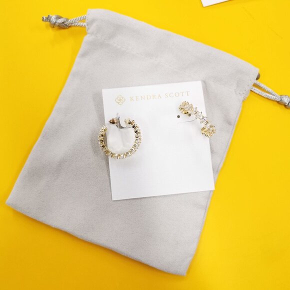 Kendra Scott Gold White Crystal Cailin Small Hoop Earrings - Picture 4 of 4